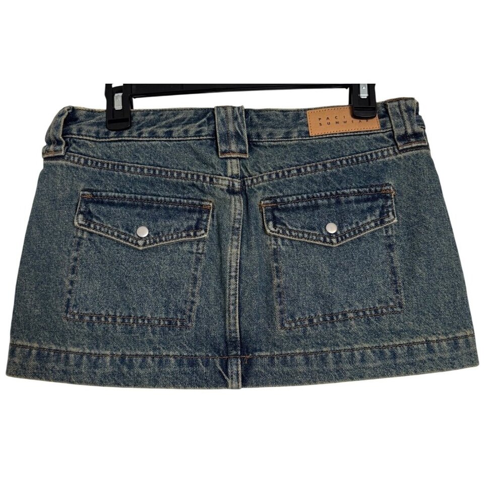 Pacsun Dark Indigo Size 27 Low Rise Micro Mini Skirt Jean Pockets NWOT - Picture 4 of 14